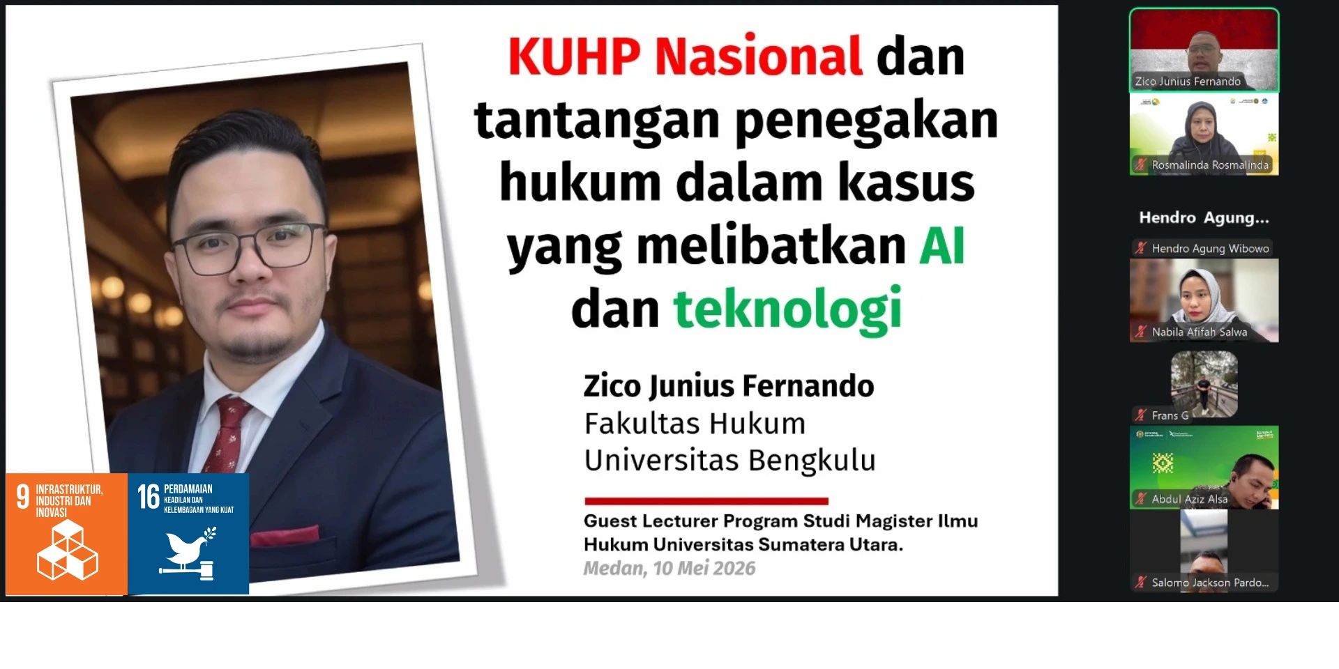 PRODI MIH FH USU GELAR GUEST LECTURE BAHAS KUHP NASIONAL DAN TANTANGAN PENEGAKAN HUKUM DALAM KASUS AI DAN TEKNOLOGI